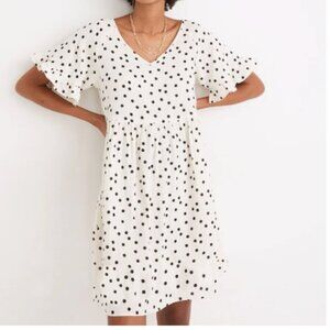 Madewell Lightspun Ruffle-Sleeve Babydoll Dress in Dot Toss